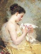 Charles Joshua Chaplin A Beauty with Doves oil painting